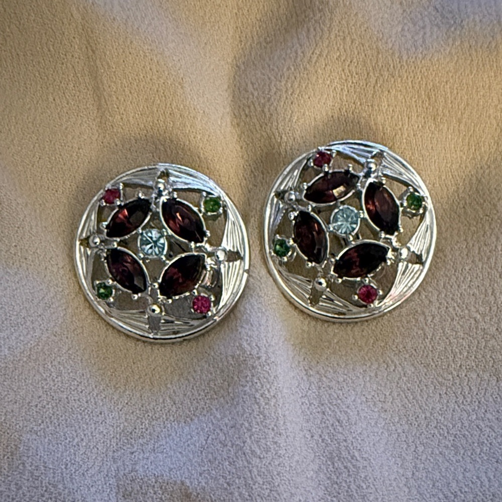 Elegant Silver and Multicolor Gemstone Earrings